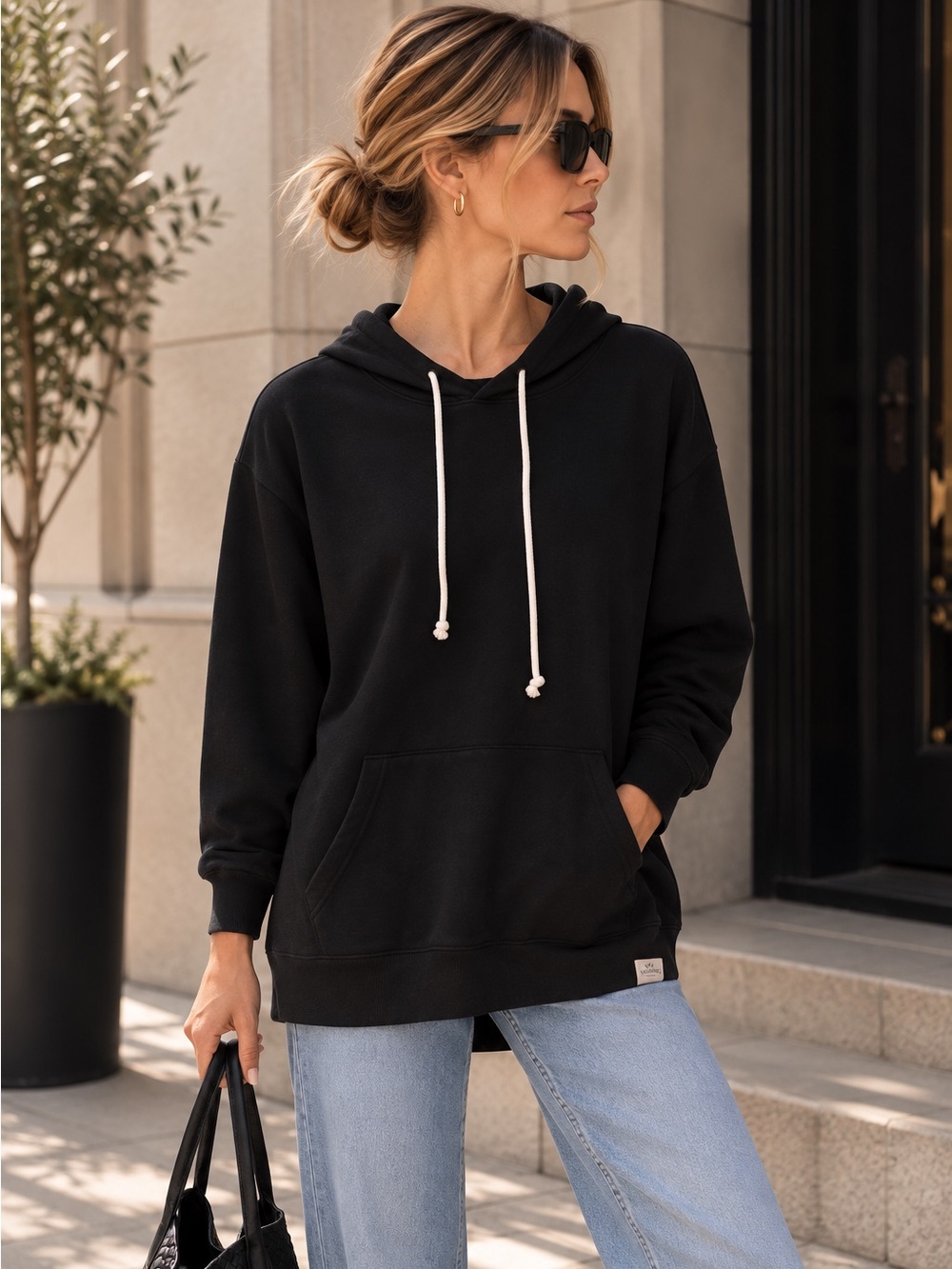 Black Tunic Hoodie Pullover Sweatshirt 3X